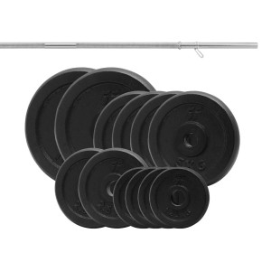 Zestaw 60kg obciążenia żeliwne krążek + gryf prosty 180cm 28mm - PlatinumFitness