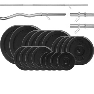 Zestaw 135kg obciążenia żeliwne krążek + gryf lekko łamany + gryf prosty 180cm + 2x gryfik 40cm 28mm - PlatinumFitness