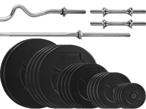 Zestaw 135kg (2x20 kg 4x10 kg 4x5 kg 4x2,5 kg 4x1,25) Obciążenie bitumiczne 29mm +  4xgryfy