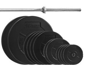 Zestaw 60kg (2x10 kg 4x5 kg 2x2,5 kg 4x1,25 kg) Obciążenie bitumiczne 29mm +  gryf prosty 180cm