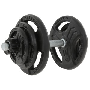 Regulowana hantla żeliwna 20kg + zaciski szczękowe czarne - Beltor