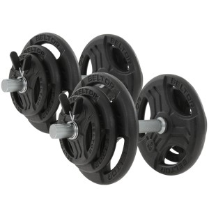 Regulowane hantle żeliwne 2x20kg + zaciski motylkowe czarne - Beltor