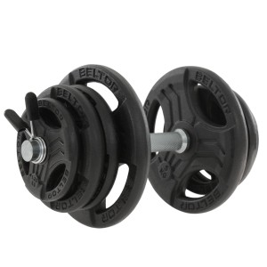 Regulowana hantla żeliwna 25kg + zaciski motylkowe czarne - Beltor