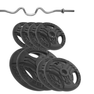 Zestaw 46kg Obciążenie FastGrip 26mm + gryf 25mm (2x 10kg, 2x5 kg, 4x2,5kg + gryf łamany mocno)