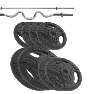 Zestaw 56kg Obciążenie FastGrip 26mm + gryfy 25mm (2x 10kg, 2x5 kg, 4x2,5kg + gryf łamany mocno + gryf prosty 180cm)