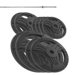 Zestaw 90kg Obciążenie FastGrip 26mm + gryf 25mm (2x20kg. 2x 10kg, 2x5kg, 4x 2,5kg + gryf prosty 180cm)