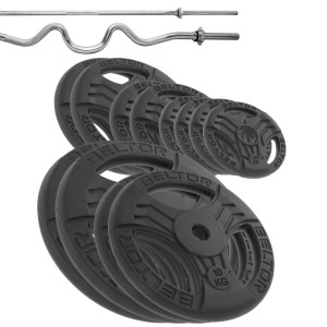 Zestaw 96kg Obciążenie FastGrip 26mm + gryfy 25mm (2x20kg, 2x 10kg, 2x5 kg, 2x2,5kg, 4x 1,25 kg + gryf łamany mocno + gryf prosty 180cm)