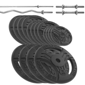 Zestaw 96kg Obciążenie FastGrip 26mm + 4 gryfy 25mm (4x 10kg, 4x5 kg, 4x2,5kg , 4x1,25kg + gryf lekko łamany + gryf prosty 180cm + 2x gryfik 36cm)