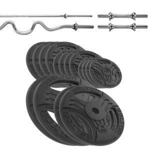 Zestaw 115kg Obciążenie FastGrip 26mm + 4 gryfy 25mm (2x20kg, 2x 10kg, 4x5 kg, 4x2,5kg , 4x1,25kg + gryf mocno łamany + gryf prosty 180cm + 2x gryfik