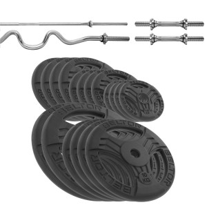 Zestaw 135kg Obciążenie FastGrip 26mm + 4 gryfy 25mm (2x20kg, 4x 10kg, 4x5 kg, 4x2,5kg , 4x1,25kg + gryf mocno łamany + gryf prosty 180cm + 2x gryfik
