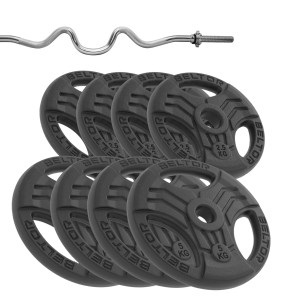 Zestaw 37kg Obciążenie FastGrip 29mm + gryf 28mm (4x5 kg, 4x2,5kg + gryf łamany mocno)