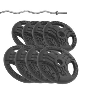 Zestaw 37kg Obciążenie FastGrip 29mm + gryf 28mm (4x5 kg, 4x2,5kg + gryf łamany lekko)