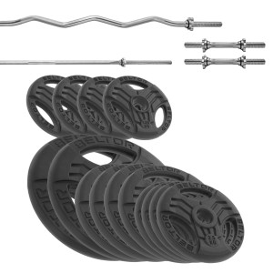 Zestaw 75kg Obciążenie FastGrip 29mm + 4 gryfy 28mm (2x 10kg, 4x5 kg, 4x2,5kg , 4x1,25kg + gryf lekko łamany + gryf prosty 180cm + 2x gryfik 40cm)