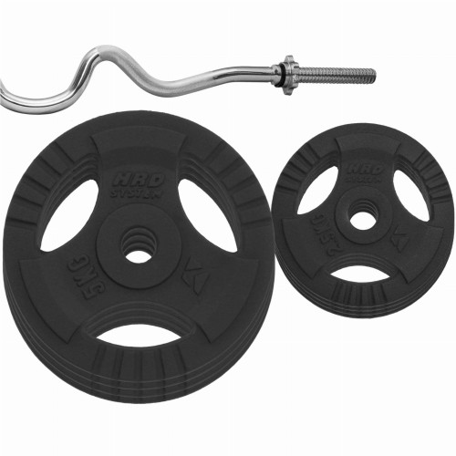 zestaw obciążenie żeliwne czarne kierownica 30kg Gryf mocno łamany