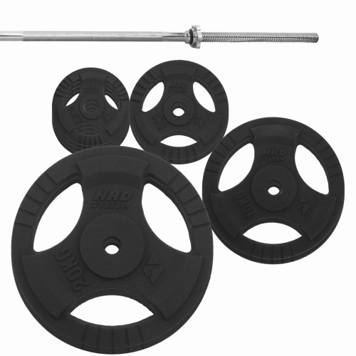 zestaw obciążenie 80kg żeliwne czarne z uchwytami Gryf prosty 180cm