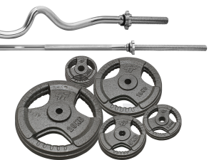 Zestaw obciążenie żeliwne 96kg (2x20, 2x10, 2x5kg, 2x2,5kg, 4x1,25kg) 29mm + 2 gryfy