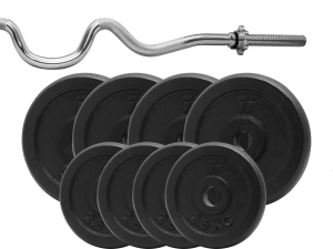 Zestaw obciążenie żeliwne pełne 36kg (4x5kg, 4x2,5kg) 29mm + Gryf max łamany