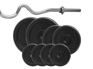 Zestaw obciążenie żeliwne pełne 46kg (2x10kg, 2x5kg, 4x2,5kg) 29mm + Gryf max łamany