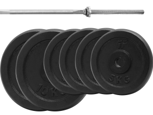 Zestaw obciążenie żeliwne pełne 50kg (2x10kg, 4x5kg) 29mm + Gryf prosty 180cm