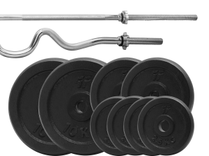Zestaw obciążenie żeliwne pełne 56kg (2x10kg, 2x5kg, 4x2,5kg) 29mm + 2 Gryfy