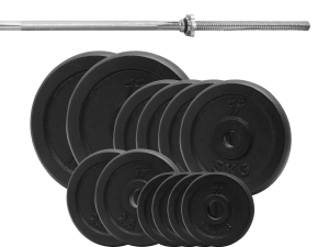 Zestaw obciążenie żeliwne pełne 60kg (2x10kg, 4x5kg, 2x2,5kg, 4x1,25kg) 29mm + Gryf 180cm