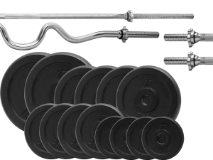 Zestaw obciążenie żeliwne pełne 75kg (2x10kg, 4x5kg, 4x2,5kg, 4x1,25kg) 29mm + 4 Gryfy