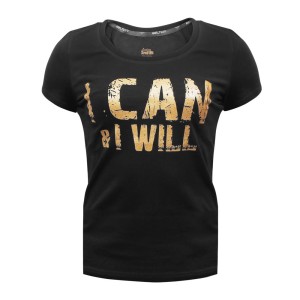 T-shirt damski Slim "I CAN & I WILL" kolor czarny Beltor